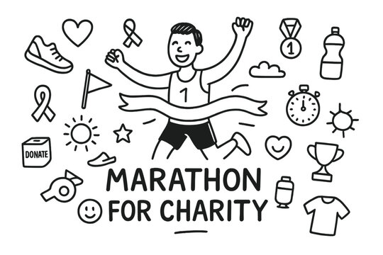 Marathon Charity Doodle. Marathon for Charity. Hand-drawn doodle illustration of Marathon for Charity. In the