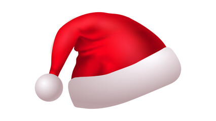 Red Santa Claus hat cap object isolated on white background symbol for Christmas, Xmas, new year, winter holiday celebration