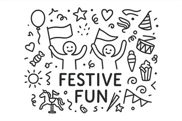 Obraz premium Festive Doodle Delight. Festive Fun. Hand-drawn doodle illustration of Festive Fun. In the middle, one