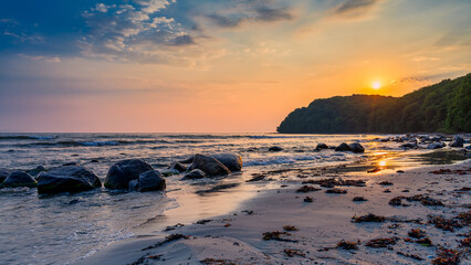 A view of Binz beach at sunrise