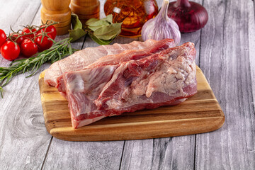 Raw spare pork ribs meat