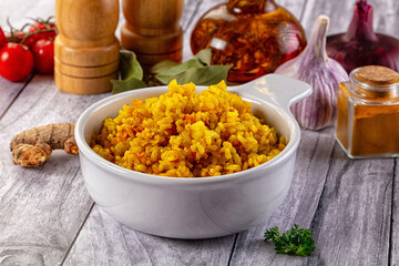 Indian yellow curry rice with tumeric