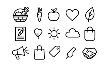 Community Farming Icons. Community-supported agriculture. Line outline icon set of community-supported