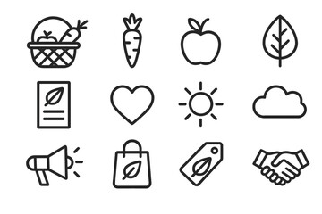 CSA Icon Set. Community-supported agriculture. Line outline icon set of community-supported agriculture: