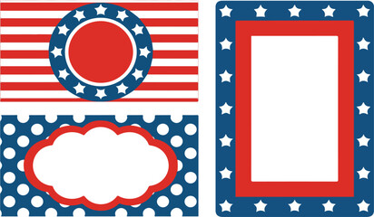 Patriotic themed labels with stars and stripes art patriotic, labels, stars, stripes, art, red, white, blue, circle, rectangle, cloud, border, design, pattern, graphic, template, frame, illustration, 