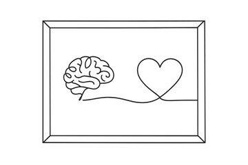 Heart and Brain. Mental Health Awareness. Minimalistic one-line drawing bulletin board with heart and brain