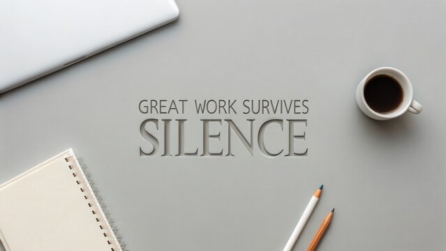 Inspirational workspace scene with coffee, notebook, and motivational text for creative and business professionals