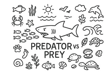 Obraz premium Predator vs Prey. Predator vs Prey. Hand-drawn doodle illustration of Predator vs Prey. In the middle, one
