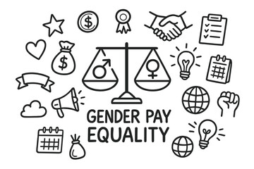 Fototapeta premium Gender Pay Equality Doodle. Gender Pay Equality. Hand-drawn doodle illustration of Gender Pay Equality. In the