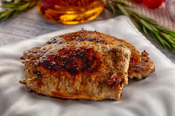 Roasted pork schnitzel steak piece