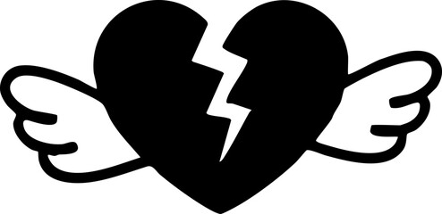 Symbolic broken heart with angel wings represents emotional pain, loss, and the bittersweet feeling of love's departure.