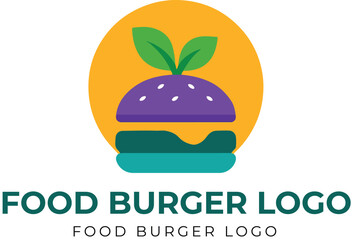 Colorful burger logo vector with leaves and sesame bun for food branding, restaurant identity, or healthy fast food design