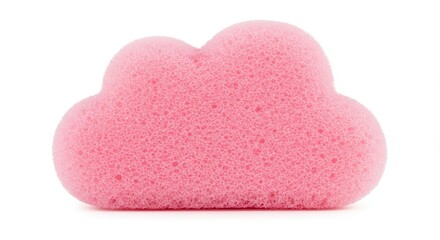 Obraz premium Pink porous synthetic cleaning implement shaped like a stylized cloud rests on a white background