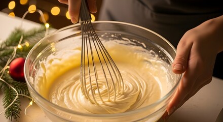 Holiday Baking in Progress — Close-up of Whisk and Creamy Batter