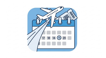 Book flight tickets online calendar travel planning airplane flight booking vacation trip schedule reminder