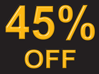 Golden 45 percent off discount icon, shiny sale promotion symbol, marketing and advertisement label for retail commerce