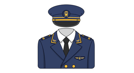 Illustration of a Pilot Uniform with Hat and Tie.