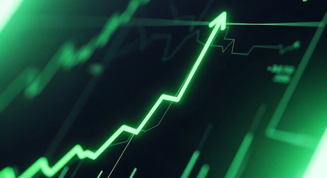 Rising Green Line Graph Shows Upward Trend on Dark Background