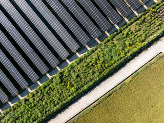 Aerial view of vast solar power station