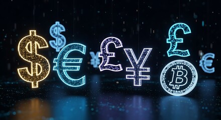 Currency Symbols Floating with a Digital Effect