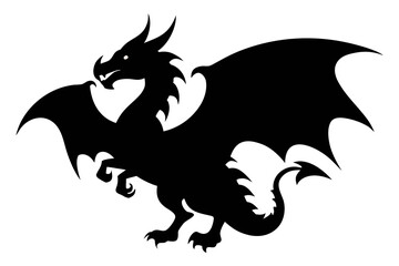 Fantasy Dragon Silhouettes Collection. Mythical Creatures, Flying Dragons, Fantasy Illustration Set.