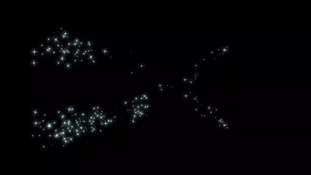 Magic sparkles glitter line stars, 4K luxury white glitter sparkles line trail, magic dust, pixie dust path, glitter stars particles overlay, Christmas stars isolated on a black screen background