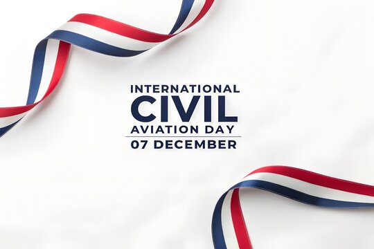 International civil aviation day december 7th celebration with patriotic ribbons on a white background symbolizing global air travel and its importance
