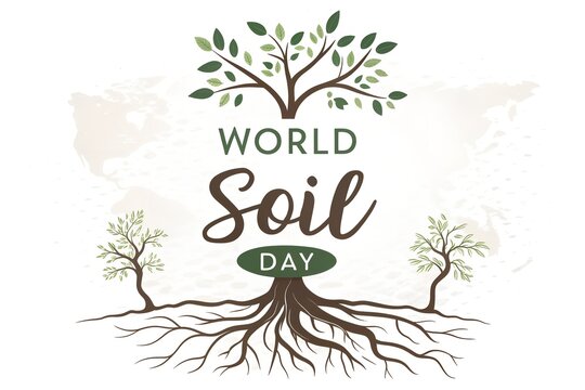 World soil day illustration featuring a large tree with extensive roots and smaller trees celebrating soil health and environmental awareness for global recognition