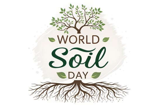 World soil day illustration with a vibrant tree growing from healthy soil and its extensive root system symbolizing growth and sustainability
