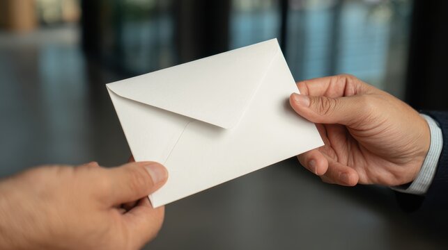 Delivery of a Blank Envelope in an Office Setting, Highlighting the Act of Sending Personal or Business Correspondence Between Two People