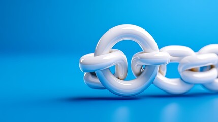 Glossy white chain links detail on vibrant blue background emphasizing strength and connection