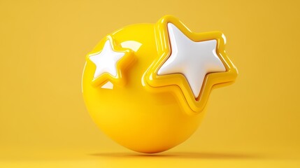 Glossy Yellow Sphere with Rating Stars Icon on Bright Background