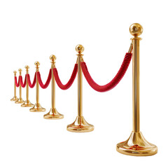 Long Red Velvet Rope Barrier with Golden Stanchions Setup