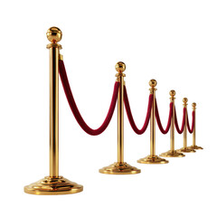 Multiple Golden Stanchions Red Rope Barriers Perspective View