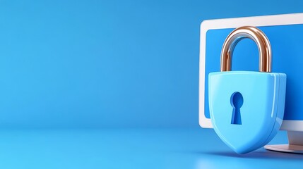 Illustration of a secure remote desktop monitor with padlock overlay