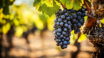 Fototapeta premium Lush Grape Cluster Ripening in Golden Vineyard Sun