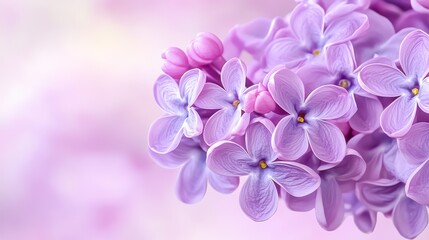 Fototapeta premium Macro shot of vibrant lavender Syringa blossoms against a gentle bokeh background