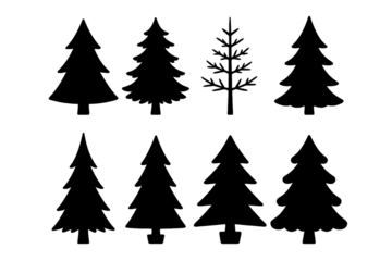 Collection of various tree silhouettes in black on a white background showcasing different shapes and sizes
