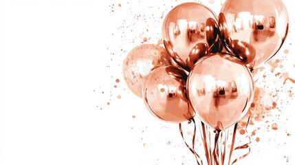 Metallic Balloons in Rose Gold Tied Together with a Shimmering Ribbon on a White Background Illustration