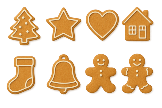 Decorated gingerbread cookies in festive shapes for holiday celebrations and gatherings