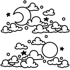 Cloud mood night sky line art black and white transparent png art illustration