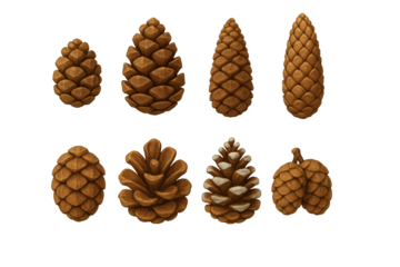 Various types of pine cones displayed in a neat arrangement for an educational purpose