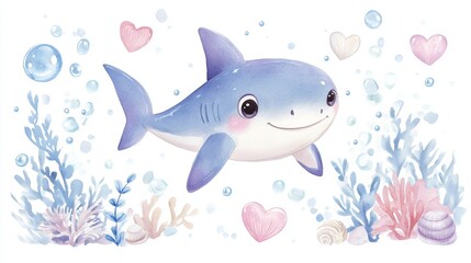 Obraz premium Cute infant marine animal with soft purple blue colors and smooth curved form swimming calmly beneath ocean surface