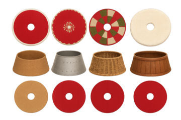 Decorative tree skirts in various styles for holiday decorations