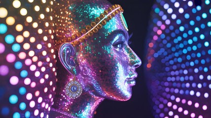 Woman and light background with many light points