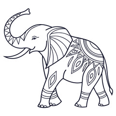 Detailed line art of an elephant, standing sideways