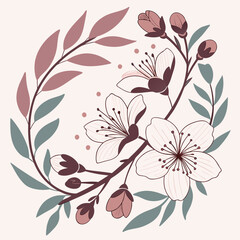 Elegant floral wreath with blooming cherry blossoms