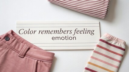 Soft pastel apparel arrangement with a message on emotions and colors, promoting fashion choices and personal expression