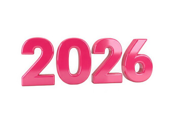 Bold pink 3d numbers spelling out the year 2026 isolated on transparent background