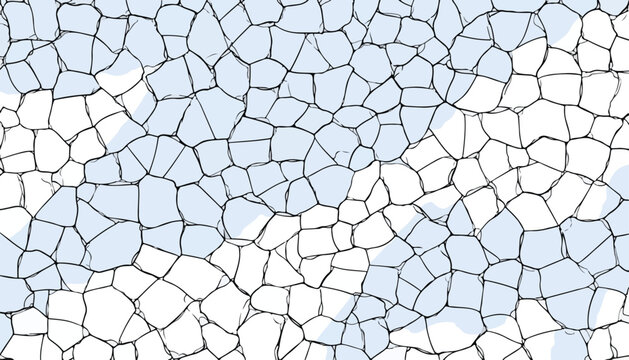 Padr&atilde;o vetorial abstrato de mosaico org&acirc;nico com linhas pretas sobre fundo azul claro e branco